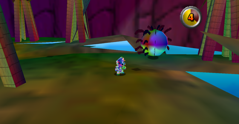 An homage to the Touch Fuzzy Get Dizzy level in Yoshi’s Island (Screenshot: Super Mario 64: Last Impact)